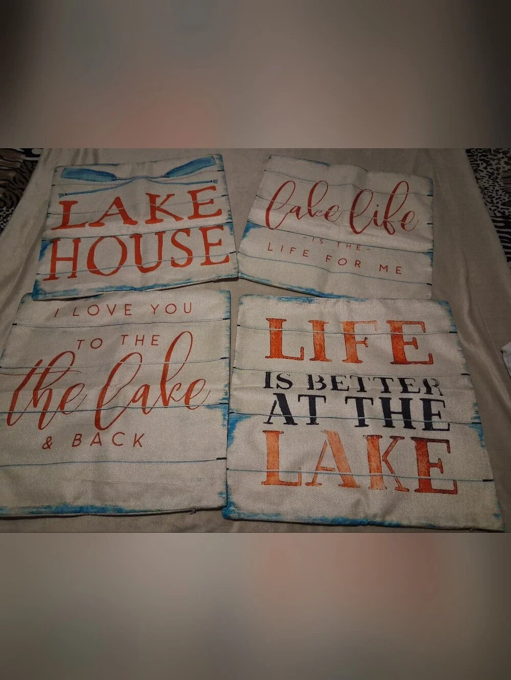 Source Unknown Lake House Decorative Pillow Covers - White, Orange, Blue